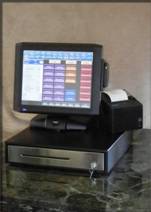 POS or PC Computer System for restaurants and retail showing an all in one computer with credit card reader, touch screen, customer viewing screen, thermal printer, and locking cash drawer