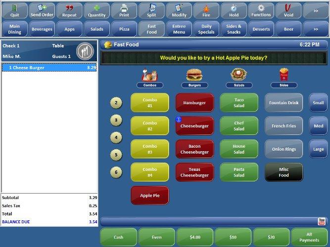 restaurant POS or PC computer screen showing fast food items