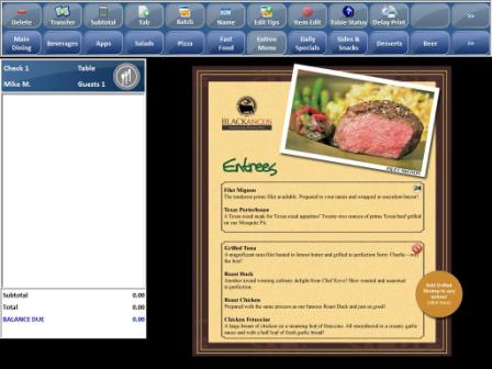 restaurant menu shown on a POS touchscreen